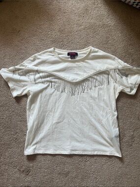 White Fringe Short Sleeve Tee